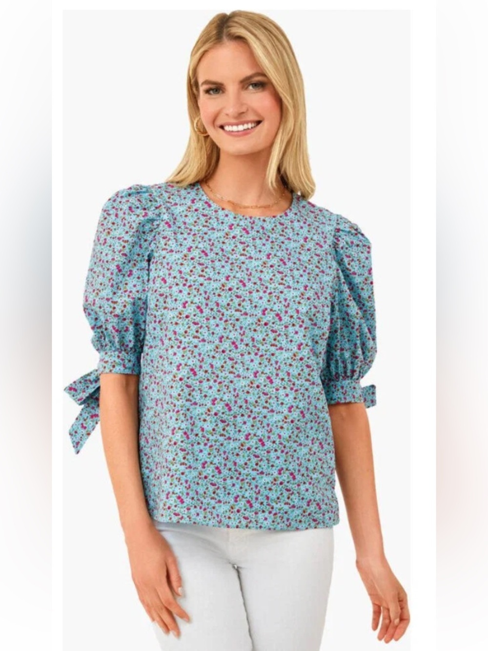 Tuckernuck Hyacinth House Fiona Ditsy Floral  Elbow Sleeves Blouse